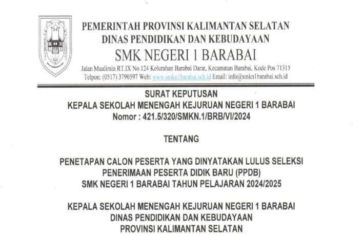 SK PPDB SMKN 1 BARABAI TAHUN PELAJARAN 2024-2025
